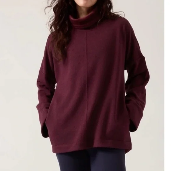 Athleta Cozy Karma Funnel Neck Sweatshirt in Cabernet Heather Womens xs Athletic - Picture 1 of 2